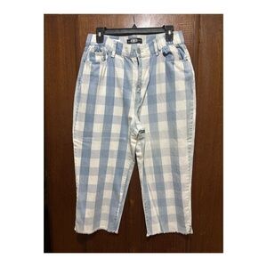 REWASH CROPPED CUT OFF HIGH RISE CAPRI PANTS SZ 11 COTTON PLAID
ELASTIC WAIST
